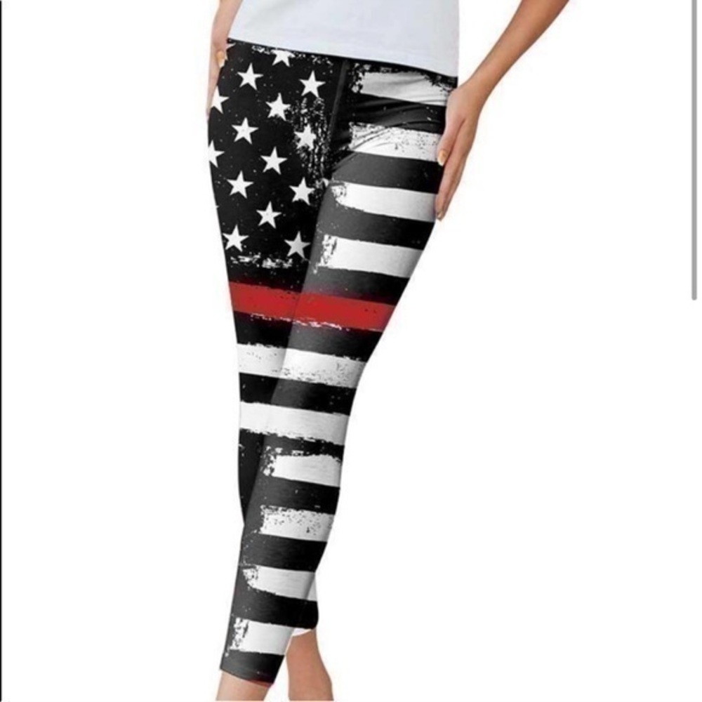 Red Stripe Leggings Firefighter Family Matching